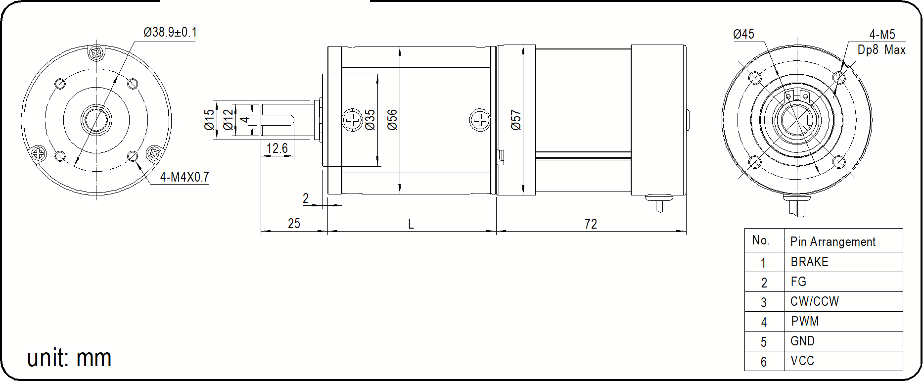 DM-56PBL5772 dimensional drawing with mounting dimensions in mm